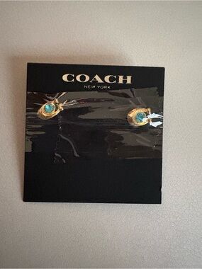 Coach Gold-Tone Stud Earrings with Blue Gems